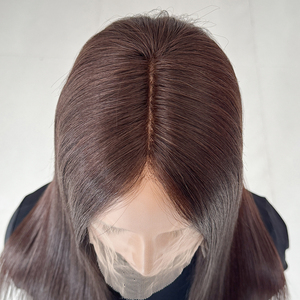 Dark Brown Glueless Body Wave Unprocessed Virgin Hair Lace Top Invisible Knots Wig for Women Curly Lace Frontal Human Hair Wig - Product Image 4