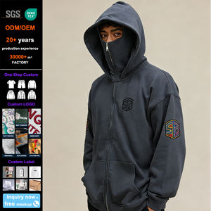 Sweat à capuche zippé lourd 340G pour hommes et femmes, doublé en polaire, coton et polyester, sweat-shirt surdimensionné, streetwear, capuche zippée intégrale - Product Image 1