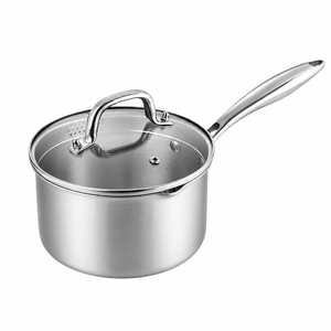 Casserole en acier inoxydable personnalisée OEM ODM avec couvercle en verre trempé et bec verseur, compatible induction, pour cuisine - Product Image 1