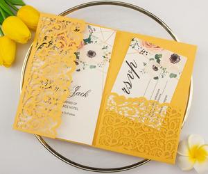 Offre Spéciale Laser Jaune <span class=keywords><strong>D</strong></span>'<span class=keywords><strong>or</strong></span> Carte <span class=keywords><strong>D</strong></span>'invitations De Mariage à trois volets cartes De Voeux Cadeau Poche Couverture pour la Fête <span class=keywords><strong>d</strong></span>'anniversaire doux - Product Image 4