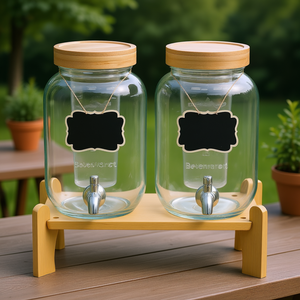 Dispensador de bebidas de vidrio de 1 galón, 2 piezas con soporte, juego para servir bebidas para fiestas - Product Image 2