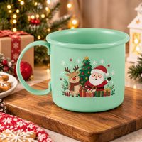 Mug en émail de Noël, portable et réutilisable, tasse de camping, motif Père Noël et rennes, pour fêtes et bureau