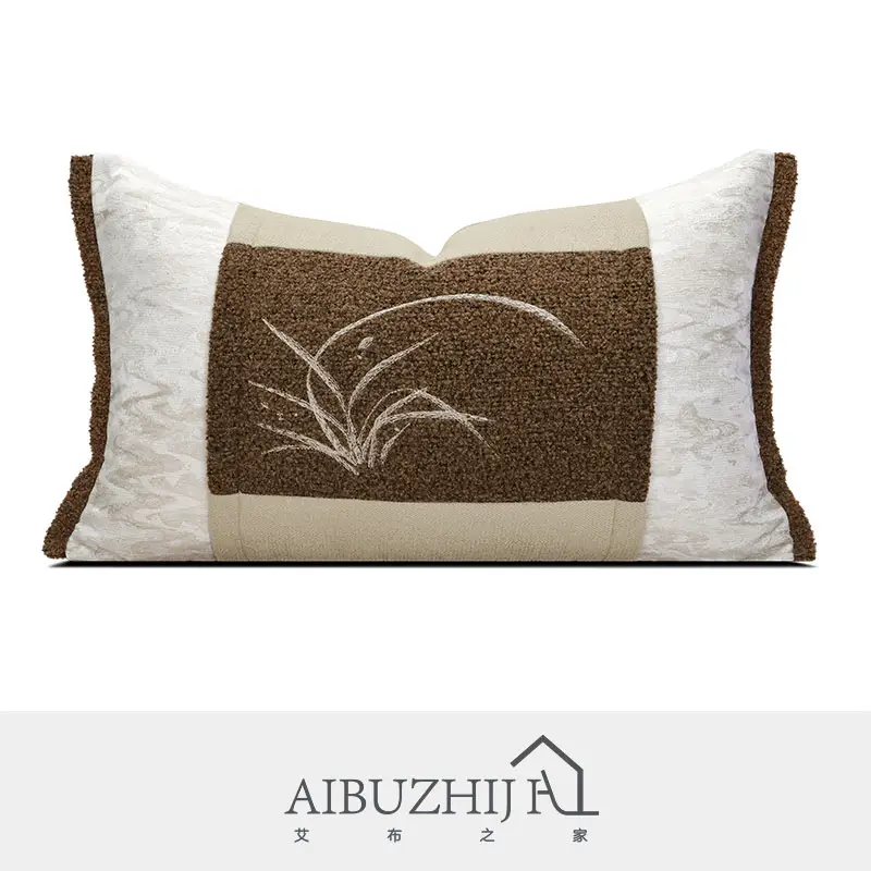 AIBUZHIJIA Housse de coussin brodée florale à motif d'orchidée de style chinois Housse de coussin blanc crémeux