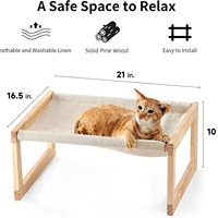 Hamac pour chat d'intérieur en pin massif, lit surélevé mural, motif chevron, toit en lin rechargeable et lavable pour animaux de compagnie