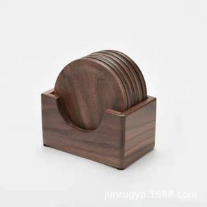 Juego de posavasos de madera, tapete aislante térmico redondo de color sólido para té, café, uso doméstico - Product Image 4