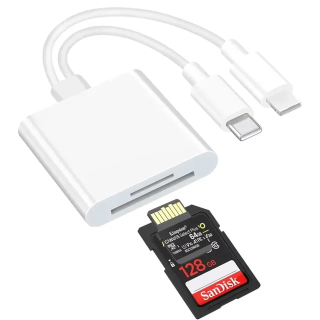 Dual Cable Dual Card 2-in-1 Card Reader USB Type-C SD TF Memory Adapter for Mobile Phone Laptop Desktop Computer Includes