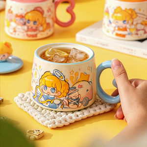 Taza de Leche de Cerámica de 350 ml con Tapa, Linda Taza de Porcelana con Dibujos Animados para Bebidas Calientes o Frías, Regalo Empresarial o Regalo para Niñas - Product Image 3