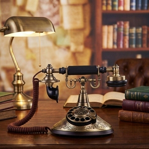 <span class=keywords><strong>Téléphone</strong></span> <span class=keywords><strong>fixe</strong></span> vintage de luxe européen antique à cadran rotatif en bronze avec fonction de recomposition et contrôle du volume pour la décoration de la maison et du bureau - Product Image 5