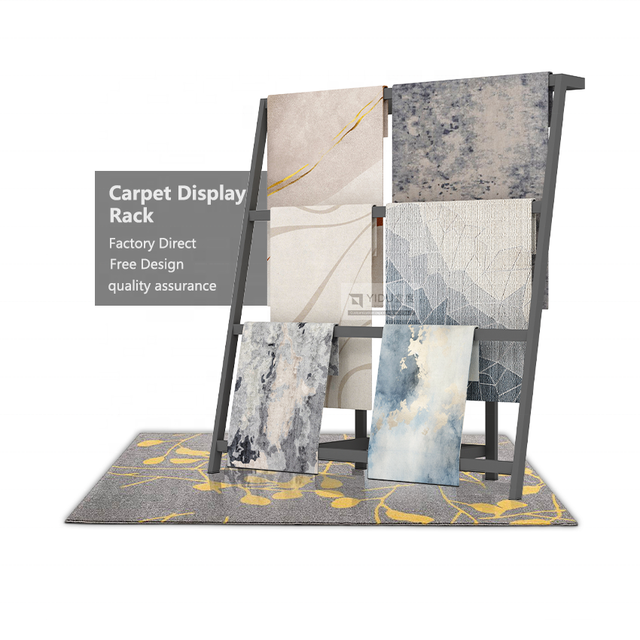 Adjustable Carpet Sample Display Rack with Fabric Rail System and Natural Stone Showroom Holder