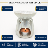 Brûleur à Huile en Céramique et Bois Blanc Pêche pour Cire Fondante, Diffuseur Parfumé, Porte-Bougie Aromatique, Décoration Parfumée pour la Maison au Bois de Santal