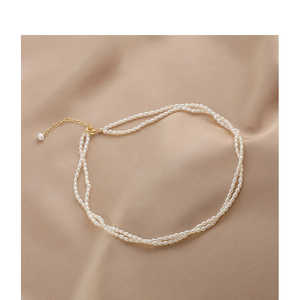 Collier à double rangée de perles d'eau douce WENCHI pour femmes, polyvalent, multi-rangs, célébrité d'Internet, super féerique, frangé, court, 35 cm - Product Image 1