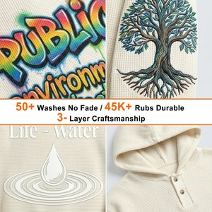 Sweat à capuche personnalisé en tissu gaufré avec impression numérique graffiti, boutons, broderie plate et sérigraphie pour homme - Product Image 2