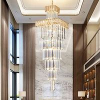 Lustre moderne en fer chromé et cristal pour hall d'hôtel de luxe avec LED, hauteur réglable et intensité variable