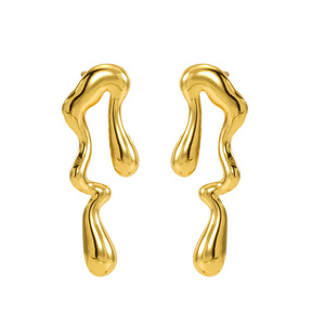Geometric Wave Design Gold Plated Stud Earrings 18K Zinc Alloy Fashion Earrings - Product Image 5