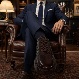 Zapatos de Caminar para Hombre con Parte Superior de Cuero de Caballo Lavado, Entresuela de Cuero Genuino, Resistentes a Impactos, Cierre con Cordones, Diseño Casual de Caña Baja - Product Image 6