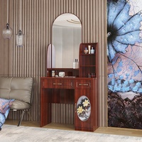 Coiffeuse classique avec miroir 80cm Table de maquillage Table de chambre en MDF marron avec tiroirs coulissants en métal