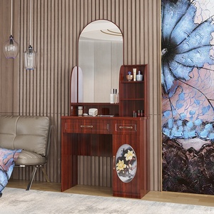 Classic <strong>Dressing</strong> <strong>Table</strong> with Mirror 80cm Makeup <strong>Table</strong> <strong>Brown</strong> MDF Bedroom <strong>Table</strong> with Metal Slider Drawers - Product Image 6