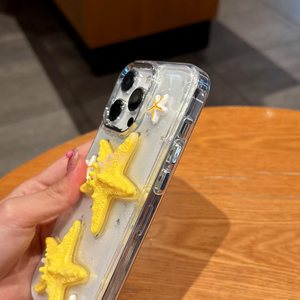 Coque de téléphone de luxe 3D Thème Océan Étoile de mer pour iPhone 17 16 15 14 Pro Max, transparente, antichoc, en TPU souple avec paillettes - Product Image 4