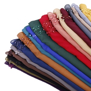 Pañuelo cuadrado de gasa Premium Hijab musulmán con bordado equivalente Floral moda diadema Islam modestia turbante Bawal - Product Image 3