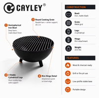 Brasero rond en fer à bois avec grille de cuisson, 3 pieds, pour extérieur, jardin, patio, camping, feu de camp, chauffage
