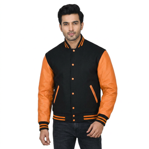 Casual High School Letterman Baseball <b>Jacket</b> for Men Factory Price Varsity Bomber <b>Long</b> <b>Leather</b> Sleeves Canvas Fabric Material - Product Image 1