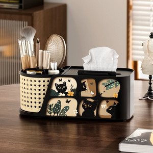 Boîte à mouchoirs Black Cat avec compartiment de rangement pour cosmétiques, pour bureau et chambre à coucher - Product Image 1