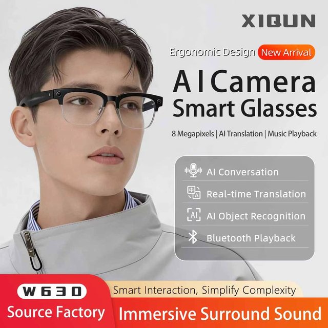 New W630 Cross-border Smart Glasses Dual-microphone Noise Cancellation AI-powered Object Recognition High-definition Audio