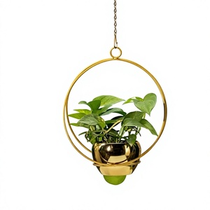 Pot de fleurs suspendu circulaire plaqué or, design minimaliste moderne pour plantes vertes - Product Image 6