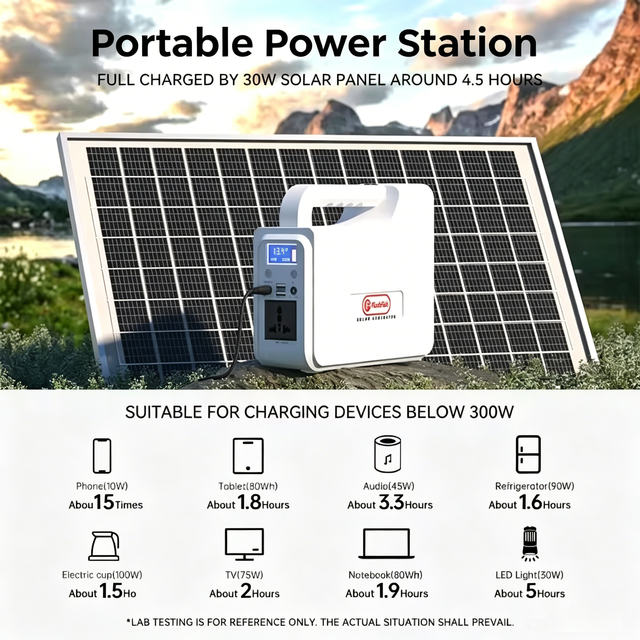 LiFePO4 200Wh 300W 100V-240V Portable Power Station with Inverter Solar Panel & Car Charging