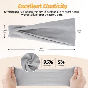 Paquete de 6 Diademas Elásticas Anchas de Poliéster para <span class=keywords><strong>Hombre</strong></span> y Mujer |   Bandas elásticas para el cabello, suaves, antideslizantes y deportivas, para entrenamientos y uso diario al aire libre - Product Image 2