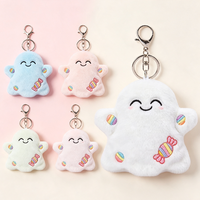 Porte-clés en peluche fantôme Kawaii personnalisé, pendentif fantôme blanc mignon avec broderie bonbon, jouet en peluche effrayant de dessin animé