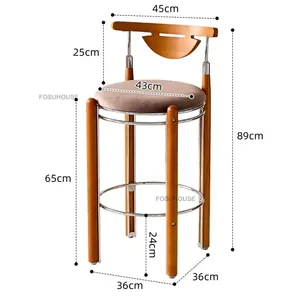 Tabourets de <span class=keywords><strong>bar</strong></span> en bois massif avec dossier haut, design <span class=keywords><strong>scandinave</strong></span> moderne, chaises de comptoir pour îlot de cuisine, vente en gros, fabricant OEM, sur mesure - Product Image 6