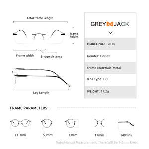 Monturas de Gafas Metálicas Sin Aro Greyjack para Hombre, Diseño Minimalista, Lentes AC, Ancho Medio, Puente Nasal Estándar, Origen Wenzhou - Product Image 2