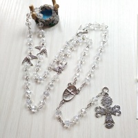 Collier pendentif croix en cristal transparent, 59 perles, cinq décades, collier de prière catholique avec colombe blanche et Esprit Saint, crucifix