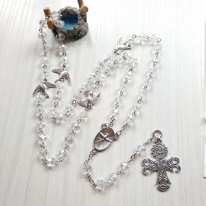 Collier pendentif croix en cristal transparent, 59 perles, cinq décades, collier de prière catholique avec colombe blanche et Esprit Saint, crucifix - Product Image 3