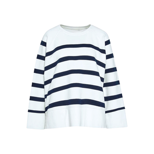 Women's Custom Printed Acid Wash <b>Striped</b> Cotton Fleece Crewneck Sweatshirt-Long Sleeves Loose Fit Autumn Casual - Product Image 1