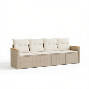 Canapé de jardin en rotin trois places, mobilier d'extérieur beige, design contemporain confortable - Product Image 1