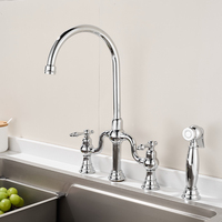 Robinet de cuisine moderne en céramique à double poignée avec douchette, chromé, eau chaude/froide, flexible, rotation à 360°, mitigeur d'évier en laiton robuste, facile à utiliser