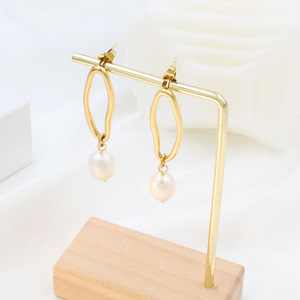 Geometric Pearl Drop Earrings Gold And Silver Tone AAA Grade <b>Titanium</b> Steel <b>Studs</b> For Women Everyday Wear - Product Image 2