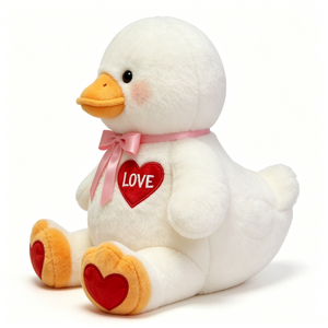 Peluche de Pato Blanco Personalizado - Juguete de Peluche Suave y Esponjoso con Lazo de Satén Rosa y Corazón Rojo - Product Image 2