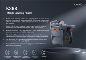 Imprimante d'étiquettes <span class=keywords><strong>portable</strong></span> Urovo K388, imprimante thermique de codes-barres personnalisée, économique, <span class=keywords><strong>portable</strong></span>, Android 11 - Product Image 6