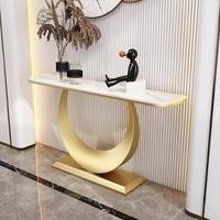 Table d'entrée multifonctionnelle en pierre, style nordique moderne et luxueux, avec plateau en dalle de pierre et design semi-circulaire, pour salon et véranda