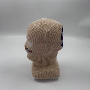 Máscara de esquí de material acrílico de punto al por mayor sombrero de máscara de Ciclismo de cara completa de 3 agujeros con bolsa de dólar blanco bordada - Product Image 4