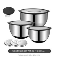 Ensemble de bassines à oeufs en acier inoxydable 304 modernes, bol à fond en silicone antidérapant avec couvercle transparent pour la cuisine.