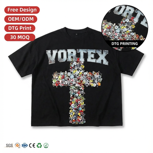 T-shirt 260 g/m² coupe ample, déchiré, avec patchs et rivets, imprimé numérique, style streetwear, pour <span class=keywords><strong>homme</strong></span>, 100 % coton - Product Image 1