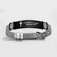 Bracelet de prière chrétien en gros avec inscription biblique Matthieu 28:20, bracelet en acier inoxydable gravé avec un verset biblique