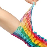 Manchons de bras en nylon ajouré effet filet arc-en-ciel, demi-doigts, élastiques, accessoires de costume pour hommes adultes, pour fêtes de plage, carnaval, Halloween