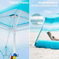 Tenda Peneduh Pantai Halaman Portabel Berbahan Poliester dengan Rangka Besi Stainless Steel Anti Angin, Mewah, Persegi, Pesanan Khusus Produsen
