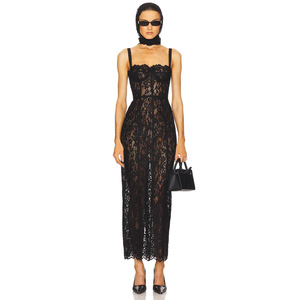 Abito Lungo Casual Estivo da Donna con Spalline Sottili in Pizzo Nero - Nuovi Arrivi 2026 di Alta Qualità - Product Image 2
