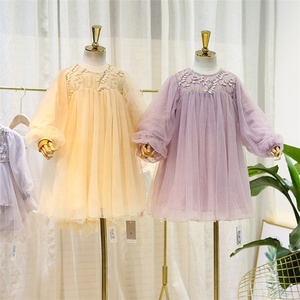 Bebé niña encaje vestido flor manga larga liso niños vestidos de la princesa la escuela los niños boutiques venta al por mayor - Product Image 2